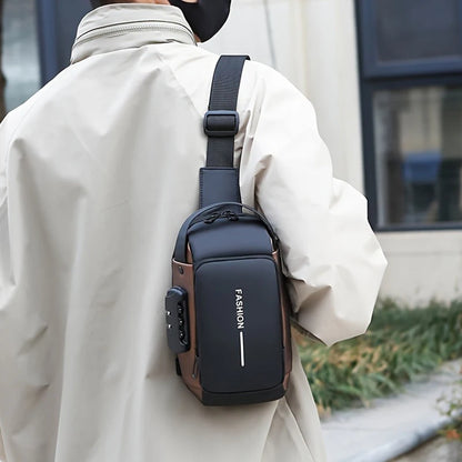 Men's Anti-Theft Sling Bag with Password Lock & USB Port