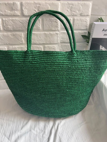 Large Raffia Straw Tote Bag – Handwoven Women's Beach Handbag