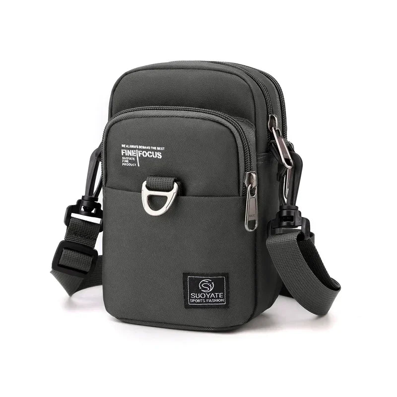 Men's Small Nylon Crossbody Shoulder Bag – 3-Layer Mini Messenger