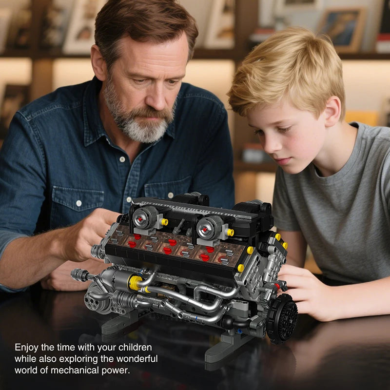 V12 Engine MOC Building Blocks Set – 1400pcs Motorized Technic Model