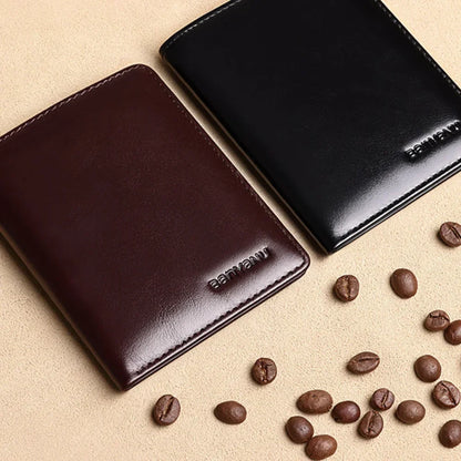 RFID Blocking Genuine Leather Wallet for Men – Slim Vertical Bifold with Card Holder