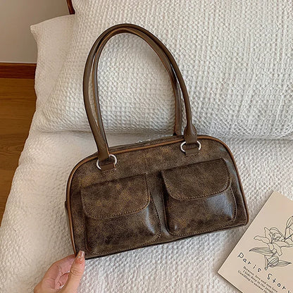 Retro Double Pocket Shoulder Bag – Women's Vintage Handbag
