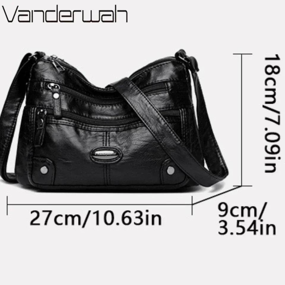 Women's Leather Shoulder Bag – Large Capacity Multi-Pocket Crossbody