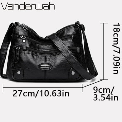 Women's Leather Shoulder Bag – Large Capacity Multi-Pocket Crossbody