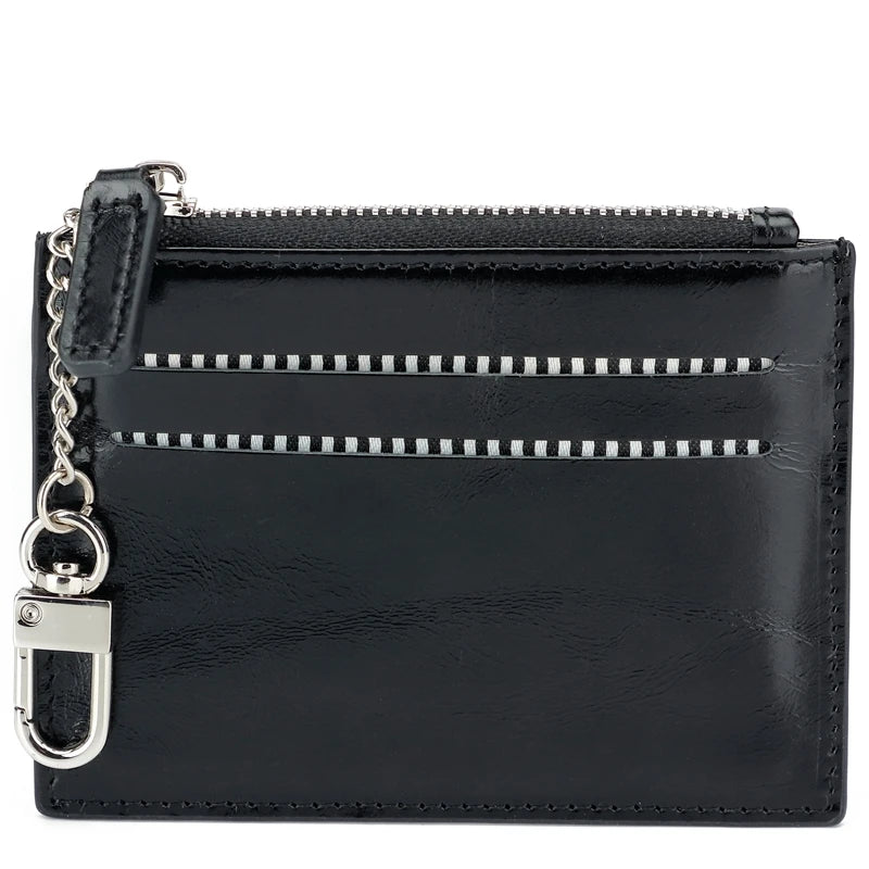 Leather Coin Purse Women's Wallet with Zipper, Cards & Key Ring