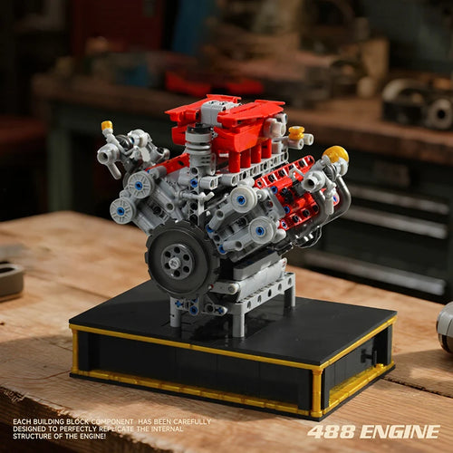 488 Supercar Engine MOC Building Blocks – Motorized Simulation Technic Set