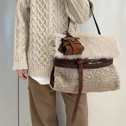 Faux Fur Tote Bag Women S Bucket Plush Luxury Design Ladies Handbags Soft Winter Crossbody Shoulder