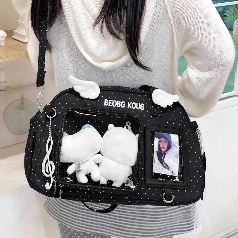 Kawaii Itabag Polka Dot Crossbody Bag with Clear Pin Display Window