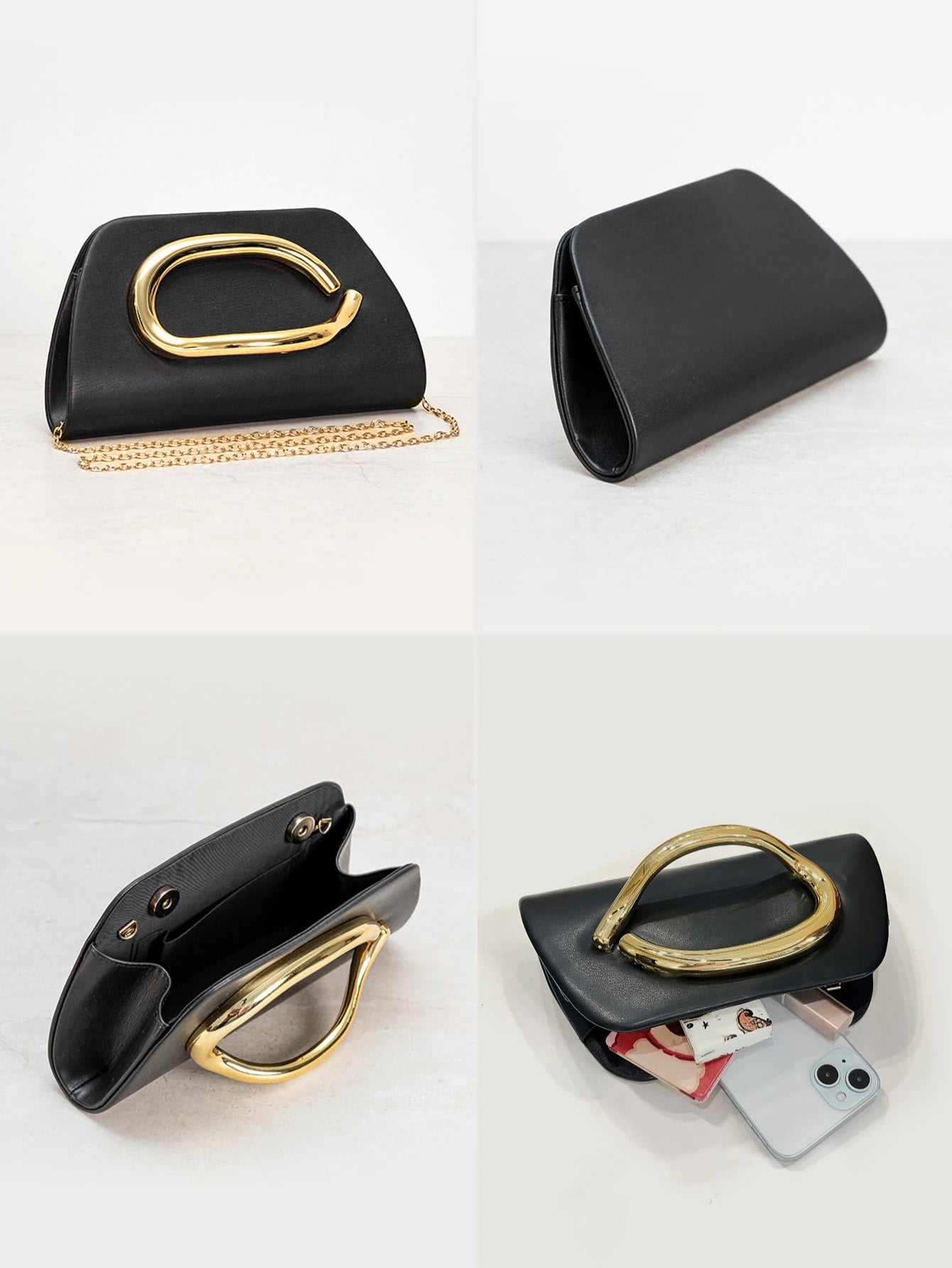 Luxury Evening Clutch Bag with Gold Magnetic Closure & Chain Strap