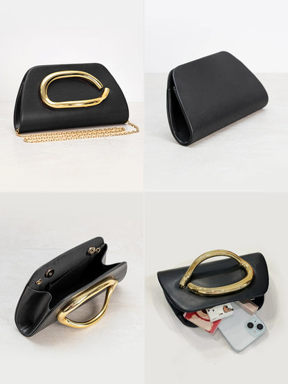 Luxury Evening Clutch Bag with Gold Magnetic Closure & Chain Strap
