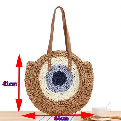 Handmade Straw Woven Round Beach Tote Bag
