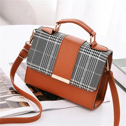 Retro Flap Crossbody Bag for Women – PU Leather Houndstooth Handbag