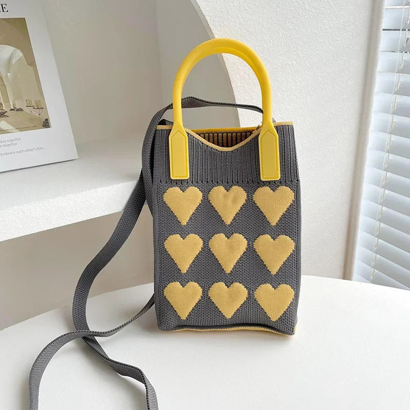 Heart Knit Mini Handbag – Cute Women's Shoulder & Crossbody Bag