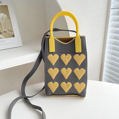 Heart Knit Mini Handbag – Cute Women's Shoulder & Crossbody Bag