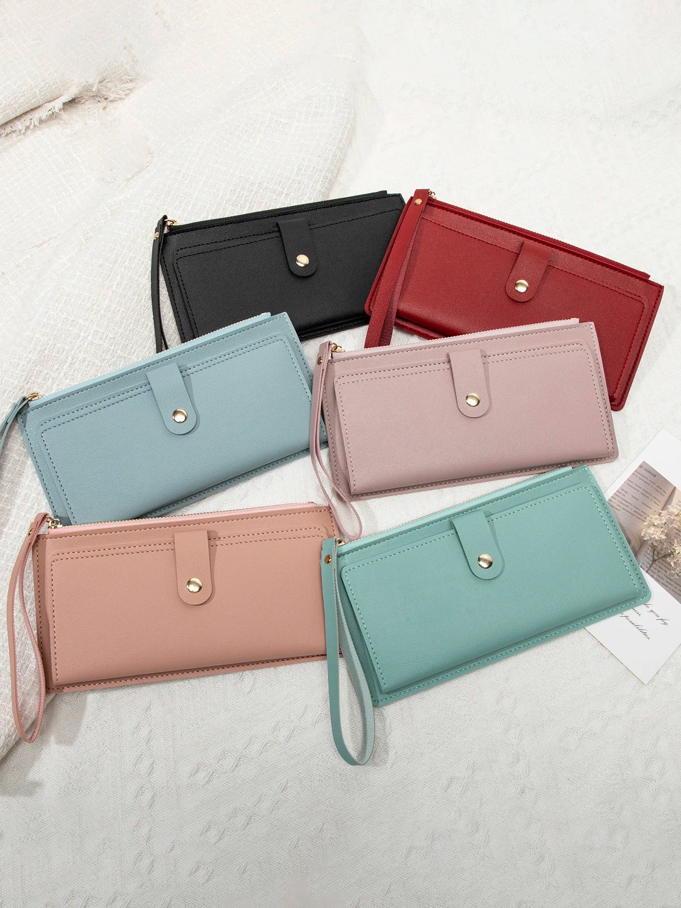 Long Card Wallet for Women – Slim PU Leather Wristlet Clutch