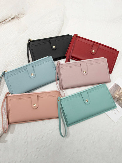 Long Card Wallet for Women – Slim PU Leather Wristlet Clutch