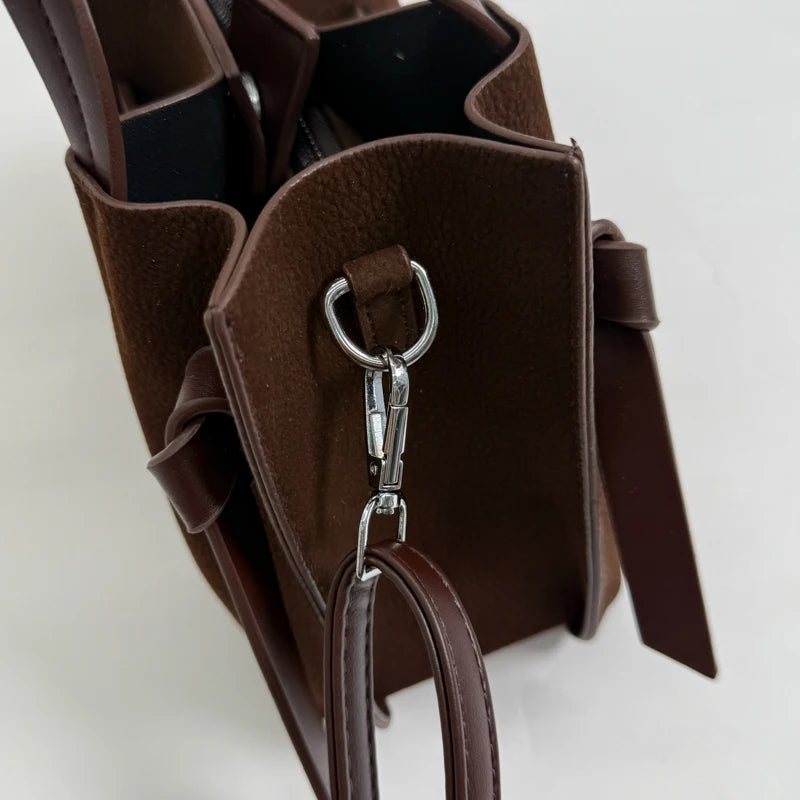 Moods Pleated Design Drawstring Bucket Cross Body Bags Women Pu Suede Shoulder Hobo Bag Small Size