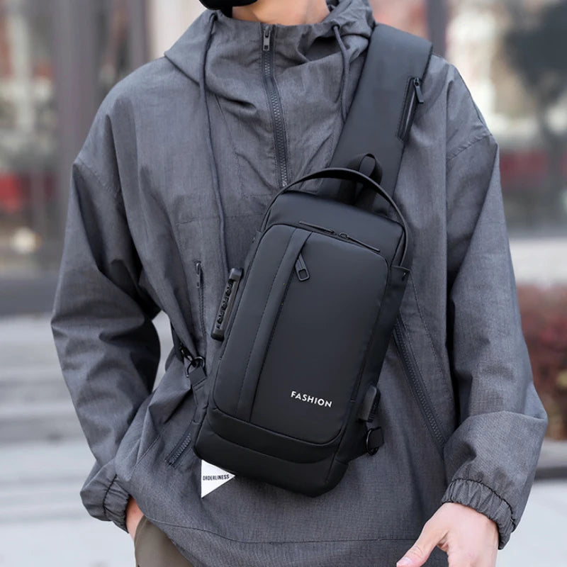 Anti-Theft Sling Bag for Men – USB Charging & Password Lock