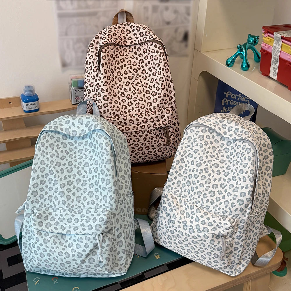 Leopard Print Backpack – Multi-Pocket Nylon Daypack