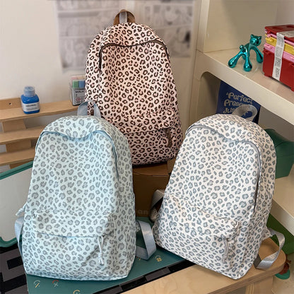 Leopard Print Backpack – Multi-Pocket Nylon Daypack