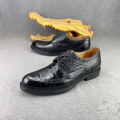 Crocodile Leather Wingtip Brogue Dress Shoes for Men
