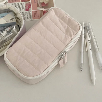 Quilted Pencil Case – Fluffy Soft Fabric Zipper Pouch for Students