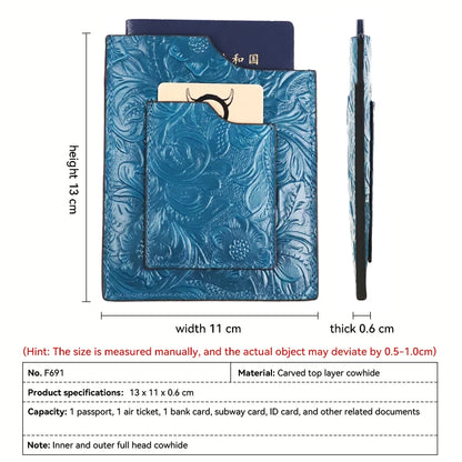 Genuine Leather Passport Holder – Floral Embossed Travel Wallet