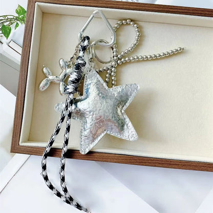Star Charm Keychain with Balloon Dog & Braided Rope Bag Accessory