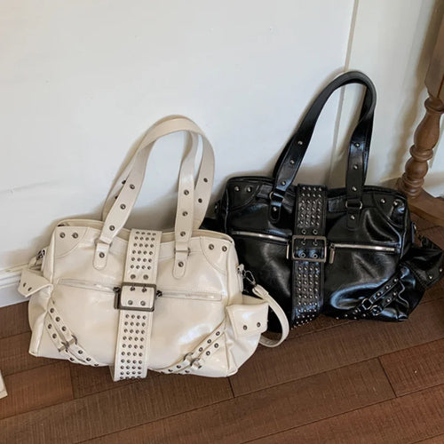 Punk Rivet Shoulder Bag – Y2K Retro Multi-Pocket Underarm Handbag