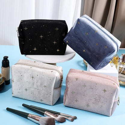 Velvet Makeup Bag with Star Pattern – Travel Cosmetic Pouch