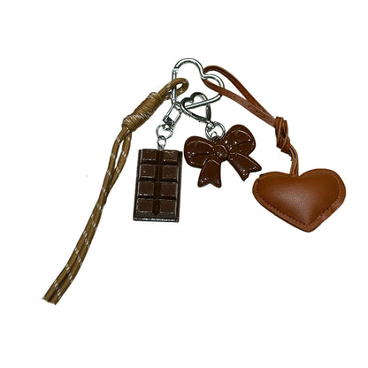 PU Leather Heart & Bow Keychain with Woven Rope Tassel