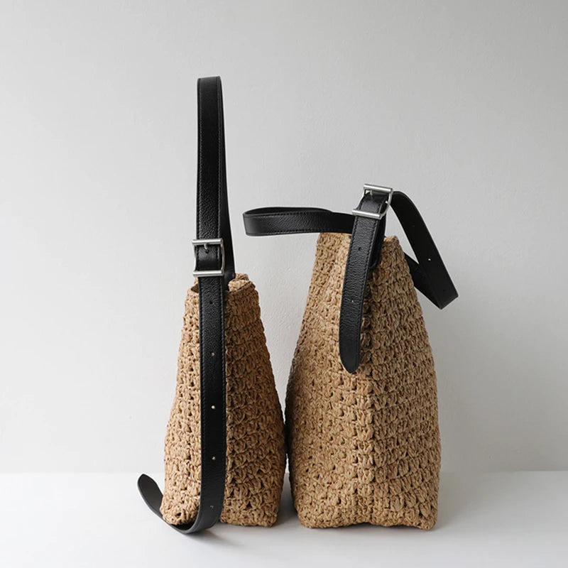 Raffia Woven Shoulder Bag – Women's Large Capacity Bucket Bag