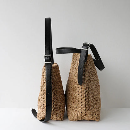 Raffia Woven Shoulder Bag – Women's Large Capacity Bucket Bag