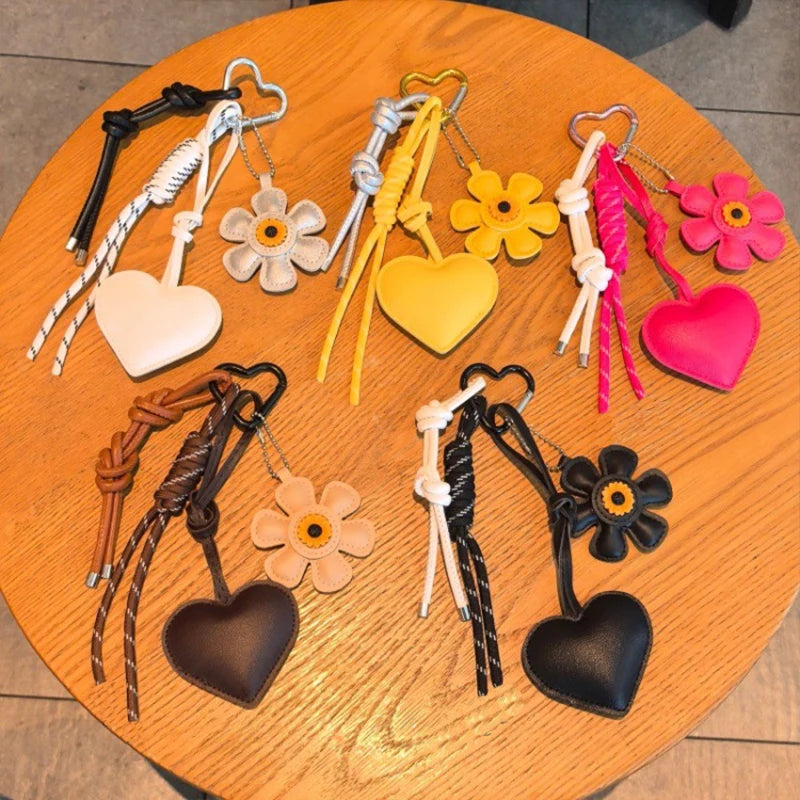 PU Leather Flower Tassel Bag Charm Keychain