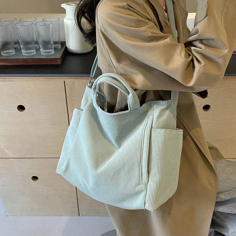 Corduroy Tote Bag for Women – Large Capacity Shoulder & Crossbody