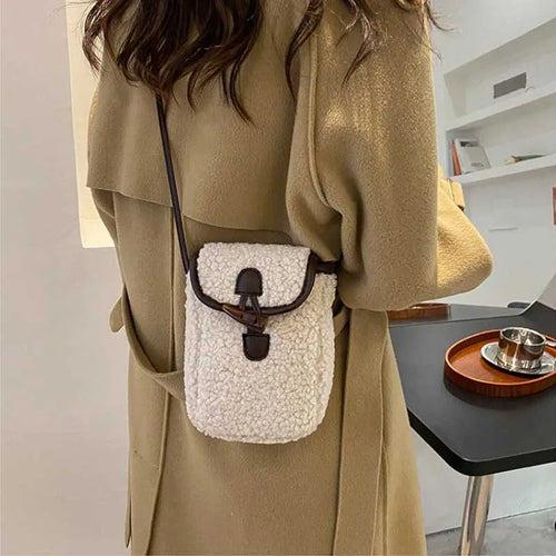 Faux Fur Plush Phone Bag – Women's Mini Crossbody Purse