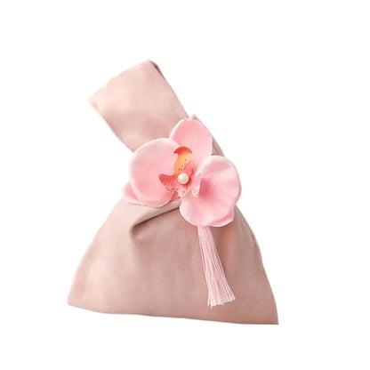 Velvet Flower Tassel Wrist Bag Chinese Style Jewelry Pouch