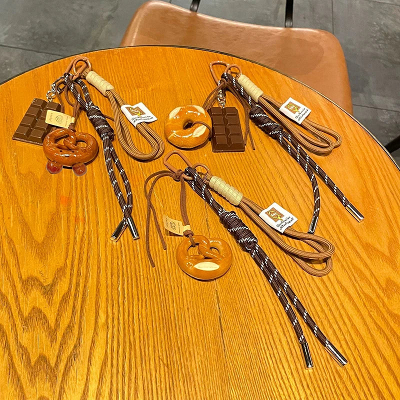 Cute 3D Food Charm Keychain – Woven Rope Bag Pendant