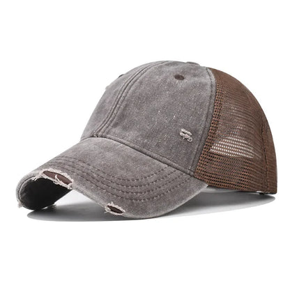Distressed Mesh Baseball Cap – Breathable Washed Cotton Hat for Men & Women