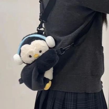 Kawaii Plush Animal Crossbody Bag for Women – Cute Penguin & Sheep Shoulder Purse