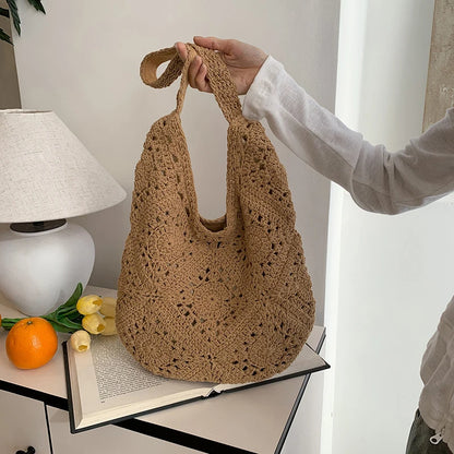 Woven Straw Tote Bag – French Crochet Large Shoulder Handbag