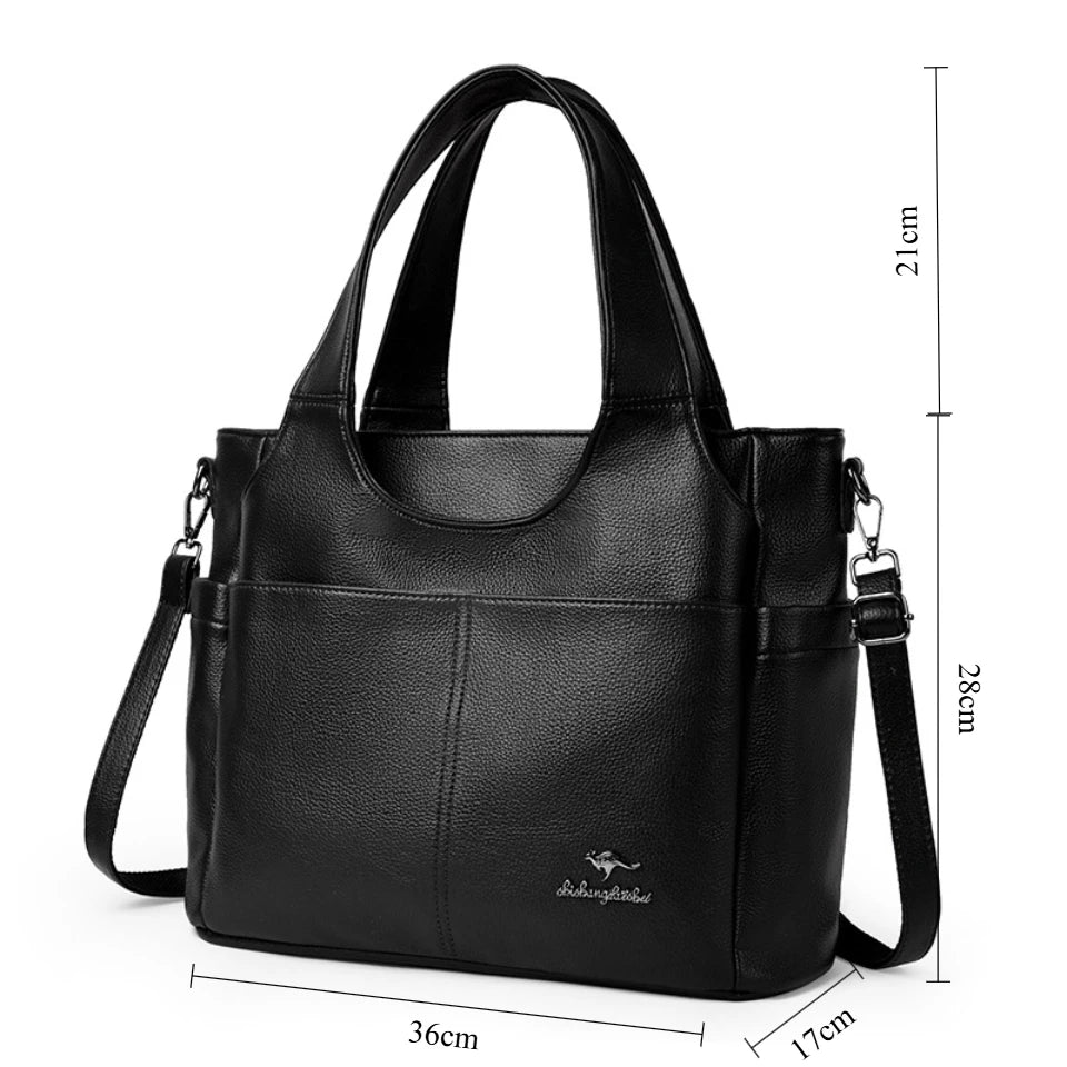 Large Leather Tote Bag – 3 Compartments, Dual Pockets, Shoulder & Crossbody