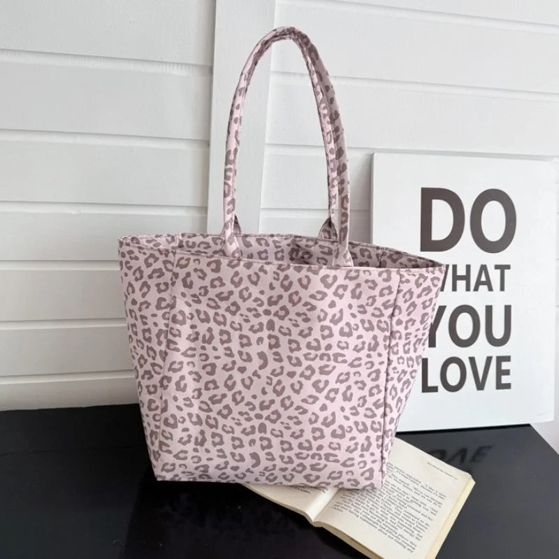 Leopard Print Canvas Tote Bag – Large Capacity Shoulder Bag for Women