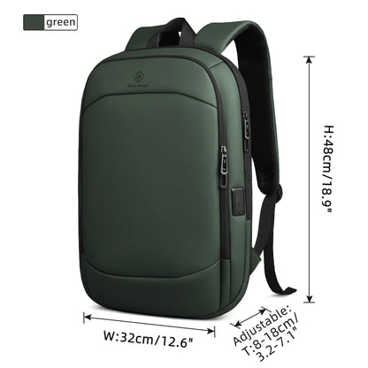 Business Backpack for Men – 17" Laptop, USB Port, Slim Expandable, Waterproof