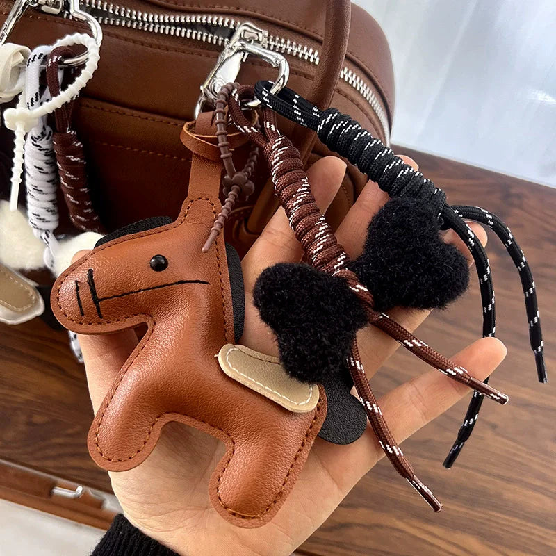 Plush Pony Keychain Bag Charm with Braided Rope Tassel