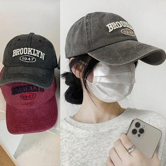Retro Embroidered Baseball Cap – Washed Cotton Snapback Hat