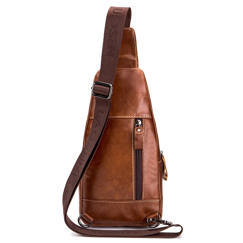 Men's Genuine Leather Chest Bag – Retro Cowhide Sling Bag