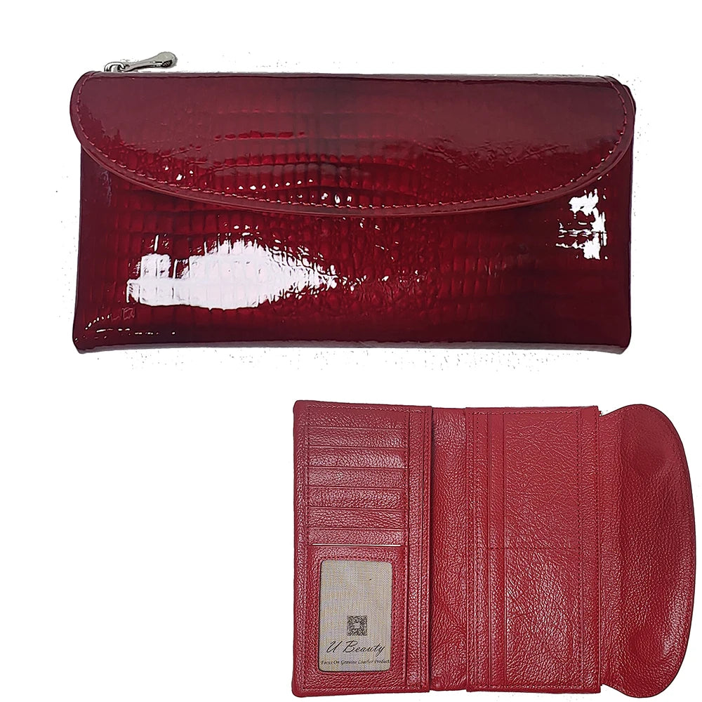 Patent Leather Long Wallet Women Crocodile Pattern Clutch Purse