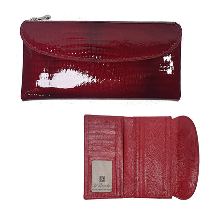 Patent Leather Long Wallet Women Crocodile Pattern Clutch Purse