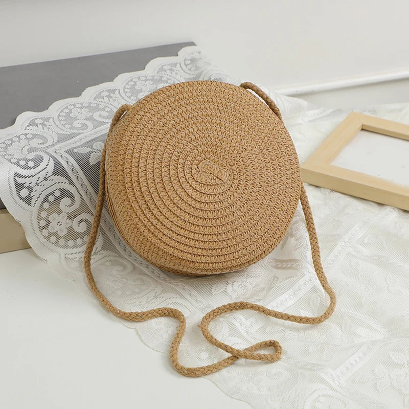 Sunflower Round Straw Crossbody Bag for Women